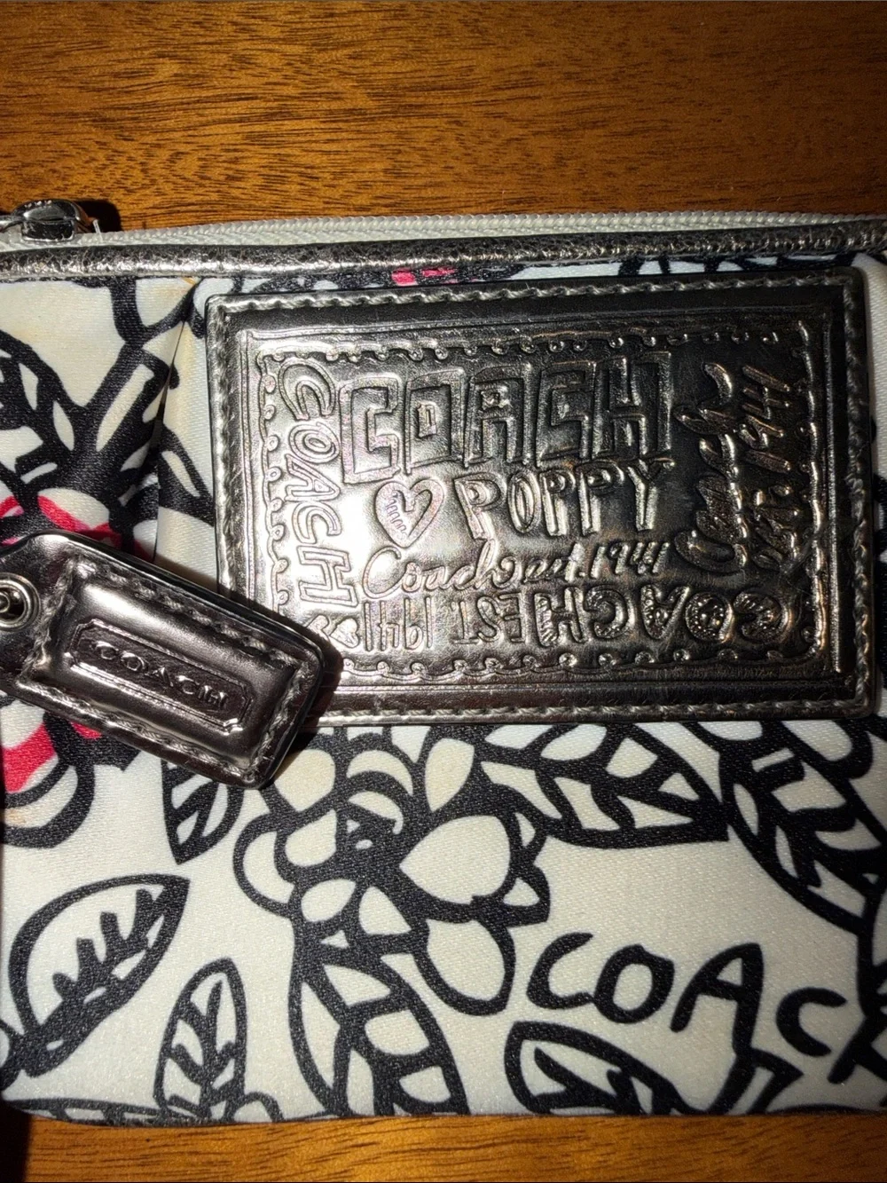 Coach Poppy Graffiti Floral Wristlet with Silver Trim